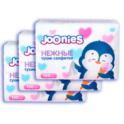 Салфетки сухие нежные 3х150шт Joonies 220102
